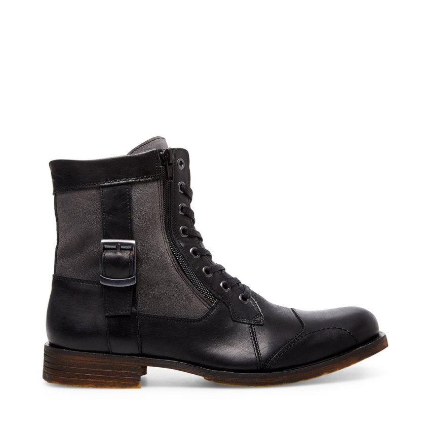 Black Steve Madden Sidetrack Leather Men\'s Ankle Boots | PH 4983TUM